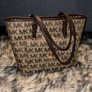 Michael Kors Tan and Brown MK Logo Tote